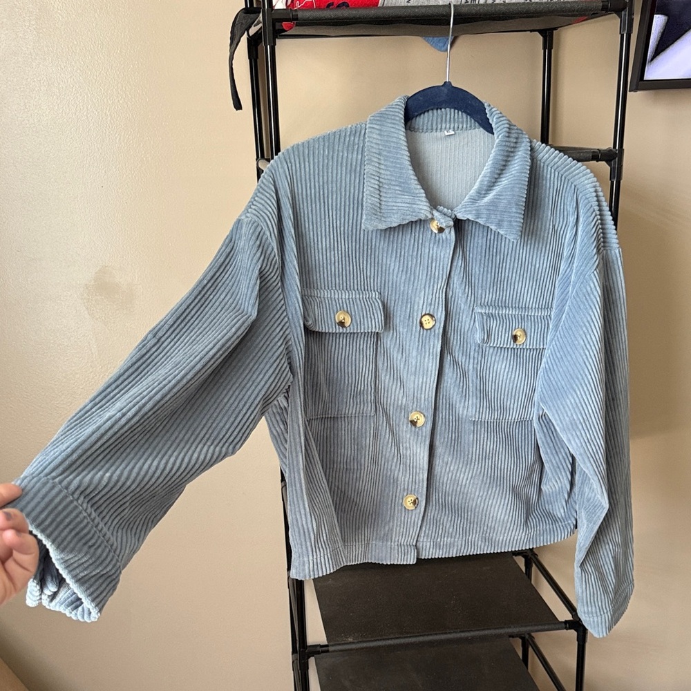 Women's Corduroy Button-Front Jacket in Light Blue
